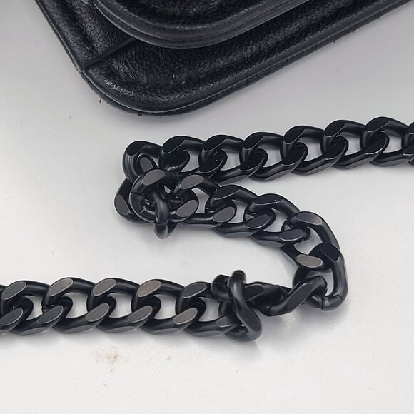 Black Quilted Genuine Leather Crossbody Bag With Chain Strap & Magnetic Closure - Picture 8 of 12